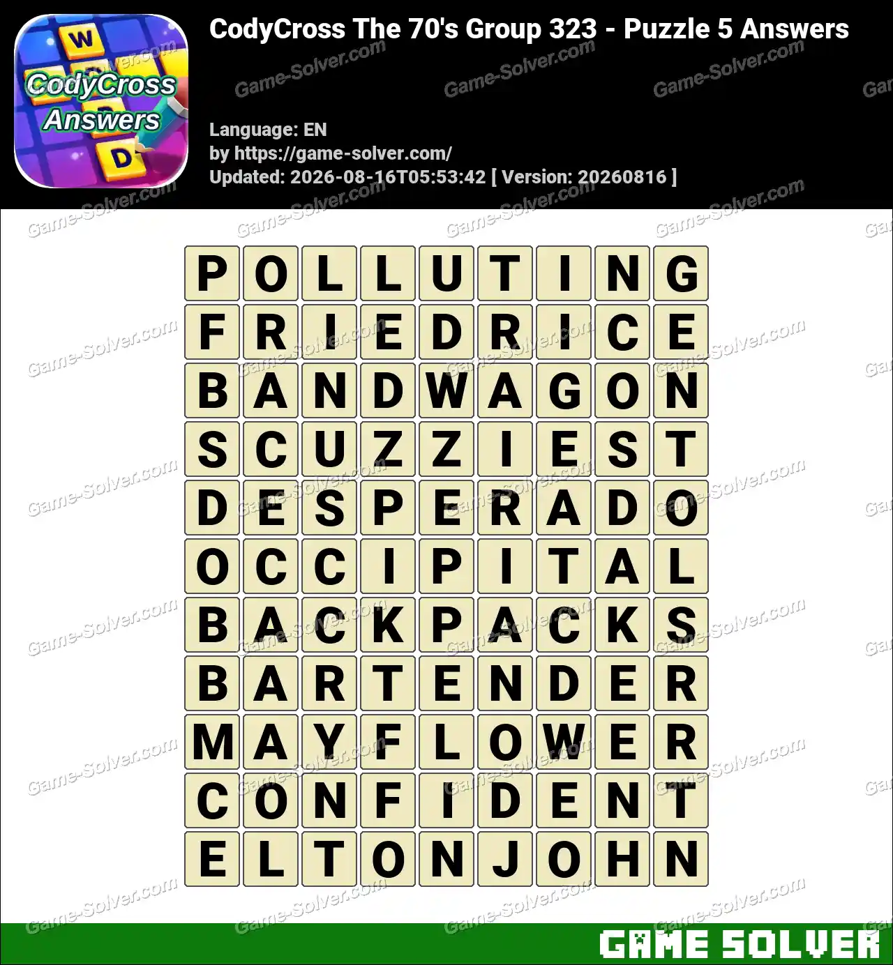 CodyCross The 70’s Group 323 – Puzzle 5 Answers